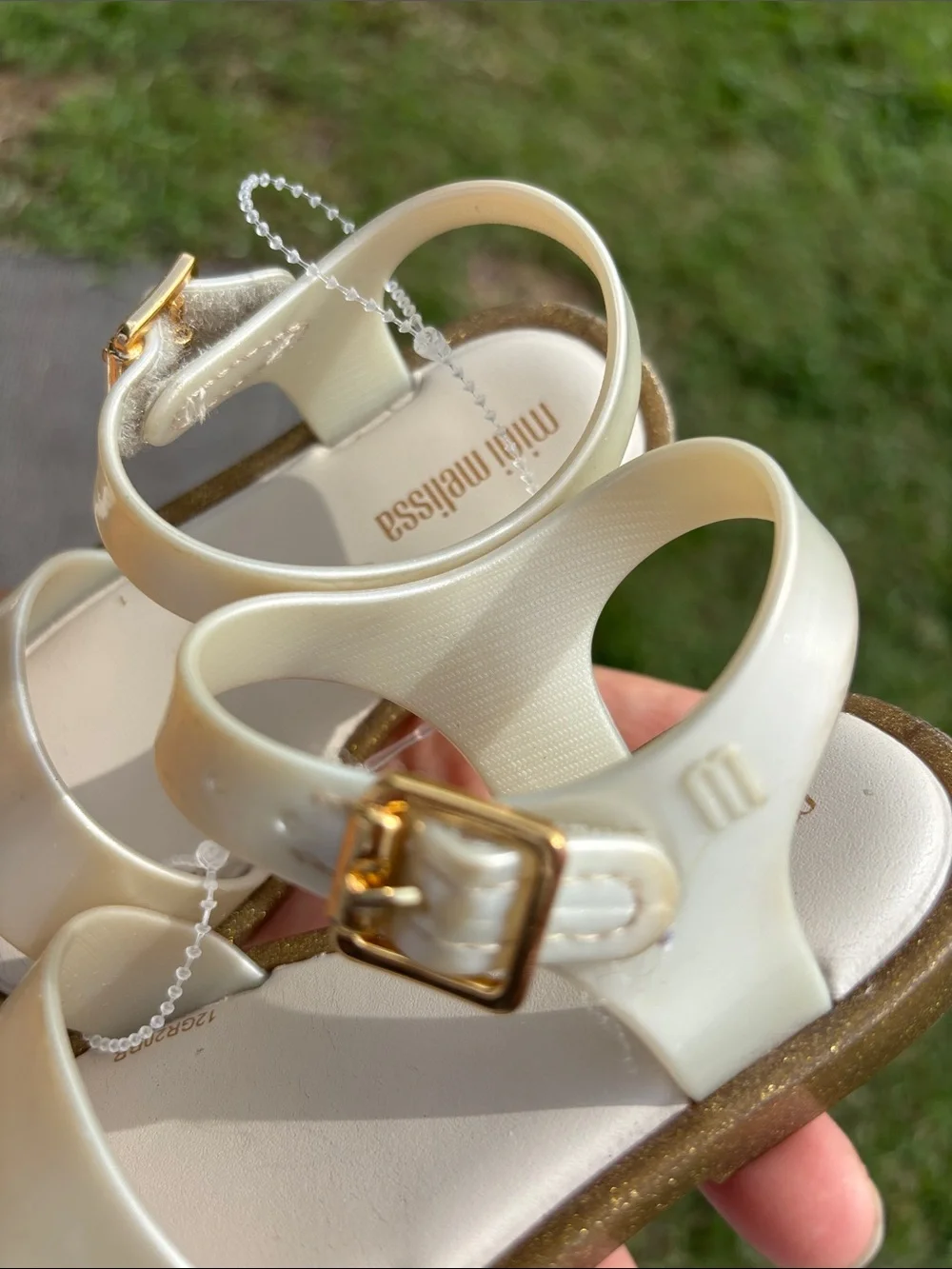 Mini Melissa Cream Jelly Sandals with Gold Buckles